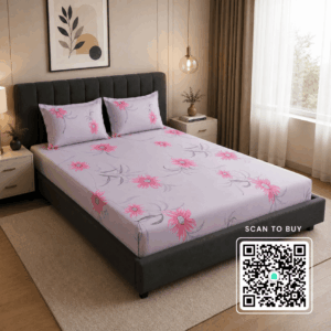 Scanshop India Pink Floral Microfiber 210 TC Fitted Double Queen Bedsheet