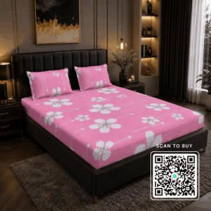 Scanshop India Pink & White Floral Microfiber 210 TC Fitted Double Queen Bedsheet