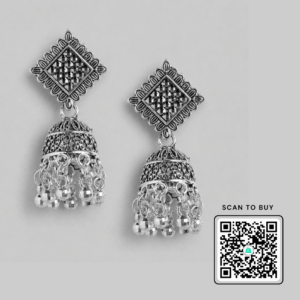 Scanshop India Silver-Plated Oxidised Dome Shaped Jhumkas Earrings