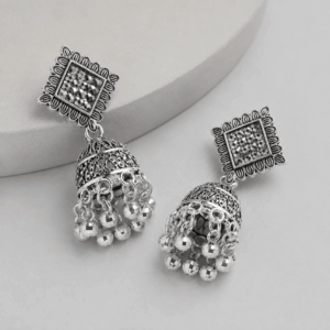 Scanshop India Silver-Plated Oxidised Dome Shaped Jhumkas Earrings