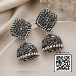 Scanshop India Silver-Plated Oxidised Dome Shaped Jhumkas Earrings