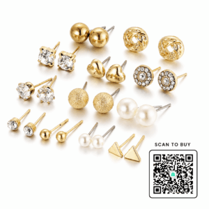 Scanshop India set of 12 Gold plated Women Studs 1