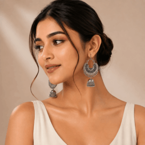Scanshop India Silver-Plated Beads Beaded Dome Shaped Jhumkas