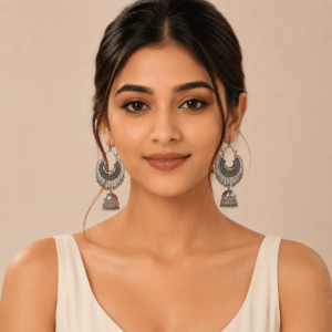 Scanshop India Silver-Plated Beads Beaded Dome Shaped Jhumkas