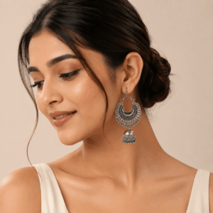 Scanshop India Silver-Plated Beads Beaded Dome Shaped Jhumkas