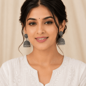 Scanshop India Silver-Plated German Oxidised Dome Shaped Jhumkas