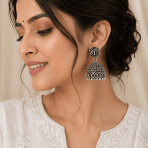 Scanshop India Silver-Plated German Oxidised Dome Shaped Jhumkas