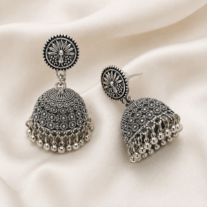 Scanshop India Silver-Plated German Oxidised Dome Shaped Jhumkas