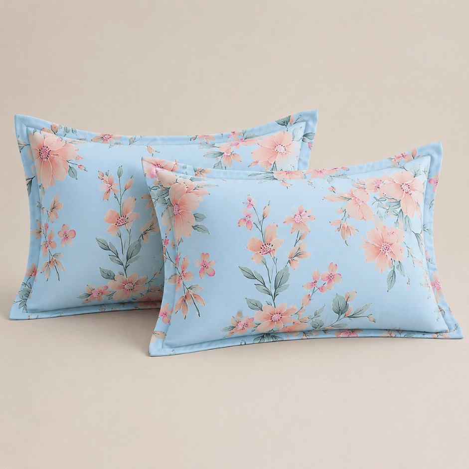 Scanshop India Turquoise Blue Floral Microfiber 210TC Fitted Double Queen Bedsheet 3