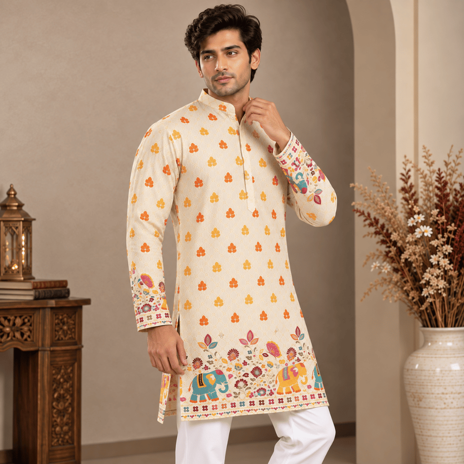Krishna Ethnic Men Ethnic Motifs Embroidered Thread Work Kurta (1)