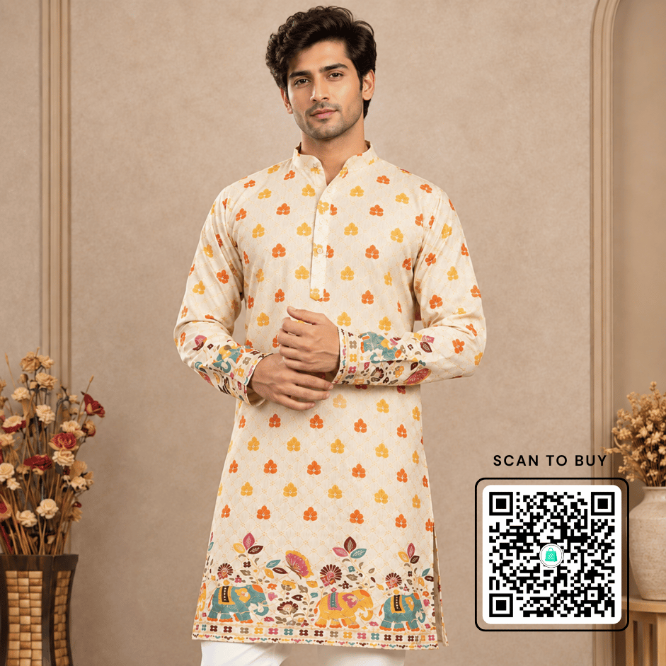Krishna Ethnic Men Ethnic Motifs Embroidered Thread Work Kurta