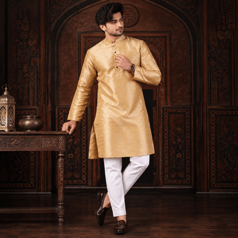 Krishna Ethnic Men Ethnic Motifs Woven Design Mandarin Collar Straight Kurtas (2)