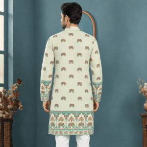 Krishna Ethnic Men Gajraj Royale Ivory Printed Kurta (1)