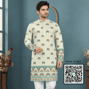 Krishna Ethnic Men Gajraj Royale Ivory Printed Kurta