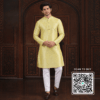 Krishna Ethnic Men Lemon Yellow Woven Design Art Silk Straight Kurtas