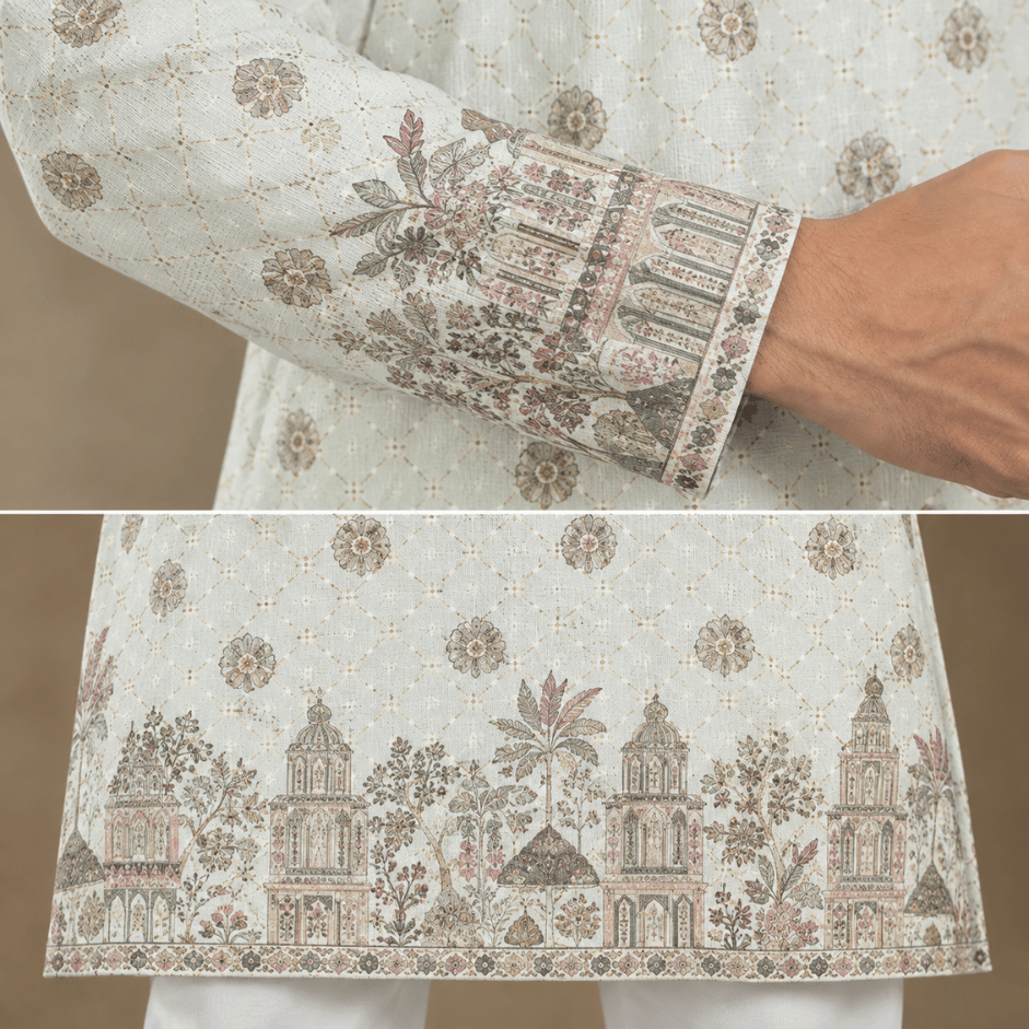 Krishna Ethnic Men Royal Bloom Ivory Kurta (3)