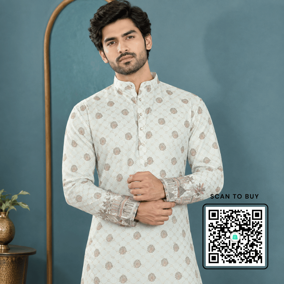 Krishna Ethnic Men Royal Bloom Ivory Kurta
