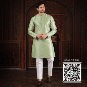 Krishna ethnic Men Green Woven Design Straight Kurtas