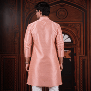Krishna ethnic Men Pink Woven Design Straight Kurtas (1)