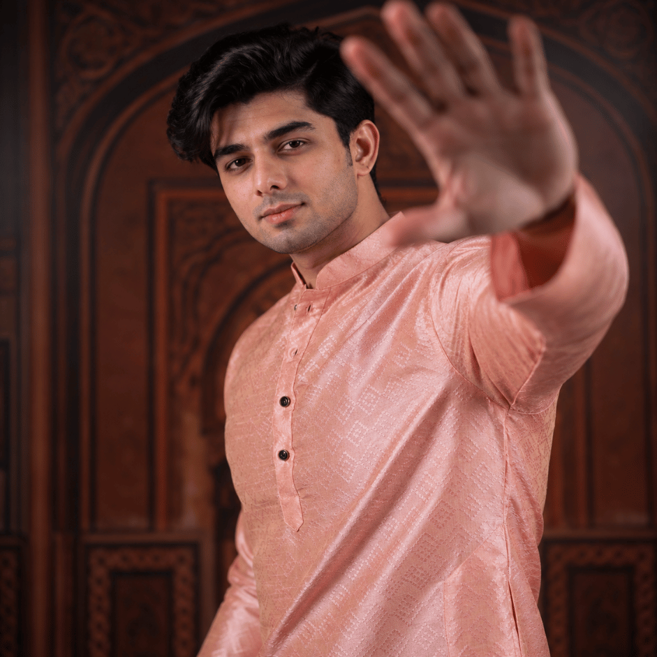 Krishna ethnic Men Pink Woven Design Straight Kurtas (3)