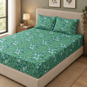 Scanshop India Green Leaf Bedsheet with 2 Pillow Covers
