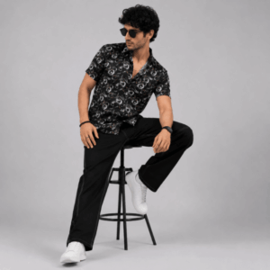 Abstract Printed Spread Collar Cotton Casual Shirt