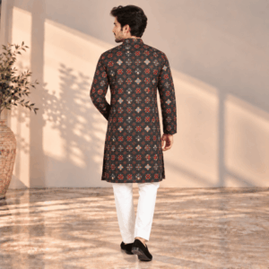 Krishna Ethnic Men Black Geometric Printed Kurta (3)