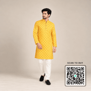 Krishna Ethnic Men Printed Regular Fit Yellow Kurta