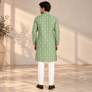 Krishna Ethnic Men Sage Green White Dotted Printed Kurta (2)