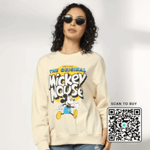 Scanshop India Women Disney Mickey Mouse Print Relaxed Fit Round-Neck Sweatshirt