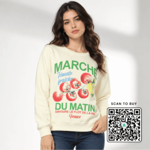 Scanshop India Women Marche Graphic Print Loose Fit Sweatshirt