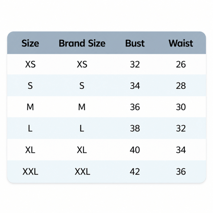 Product size chart