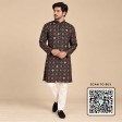 Krishna Ethnic Men Black Geometric Printed Kurta
